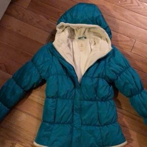 Girls Lands’ End Kids teal puffer jacket